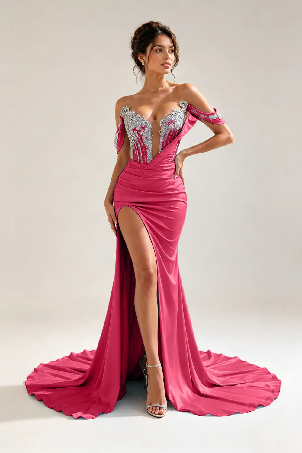 Embellished Off Shoulder Mermaid Gown