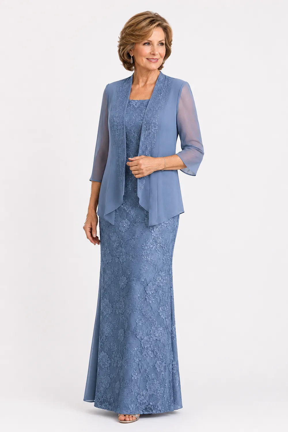Graceful Floral Lace Formal Dress with Sheer Overlay
