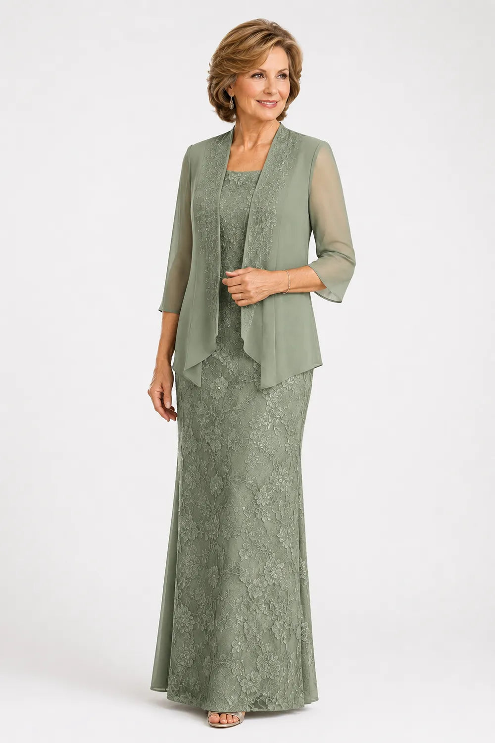 Graceful Floral Lace Formal Dress with Sheer Overlay