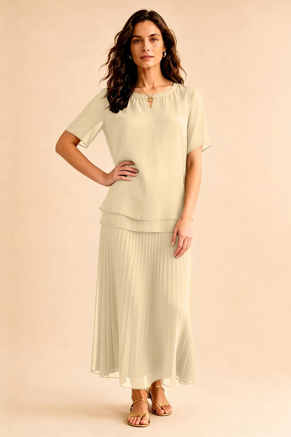 Pleated Chiffon Two-Piece Dress Set