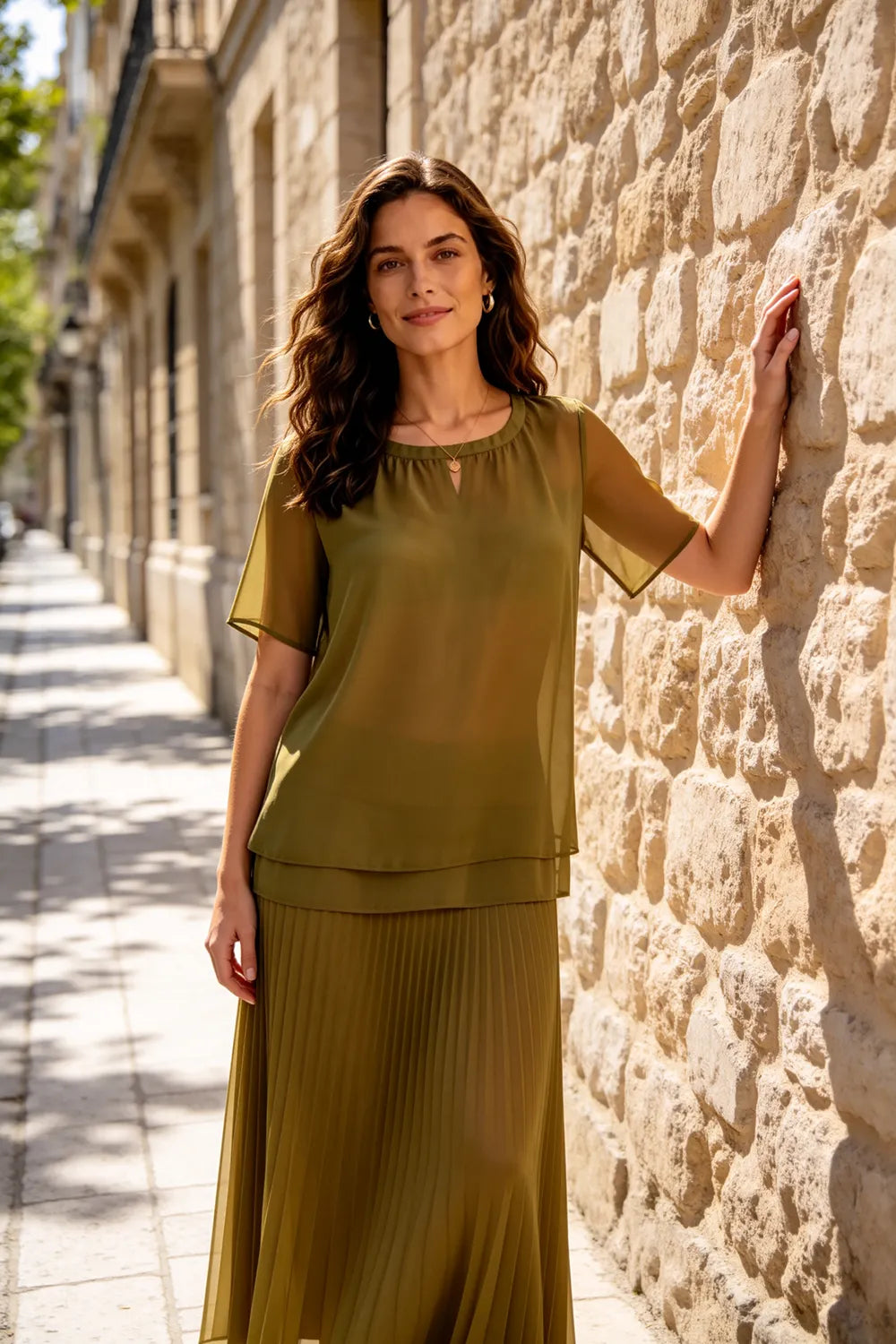 Pleated Chiffon Two-Piece Dress Set