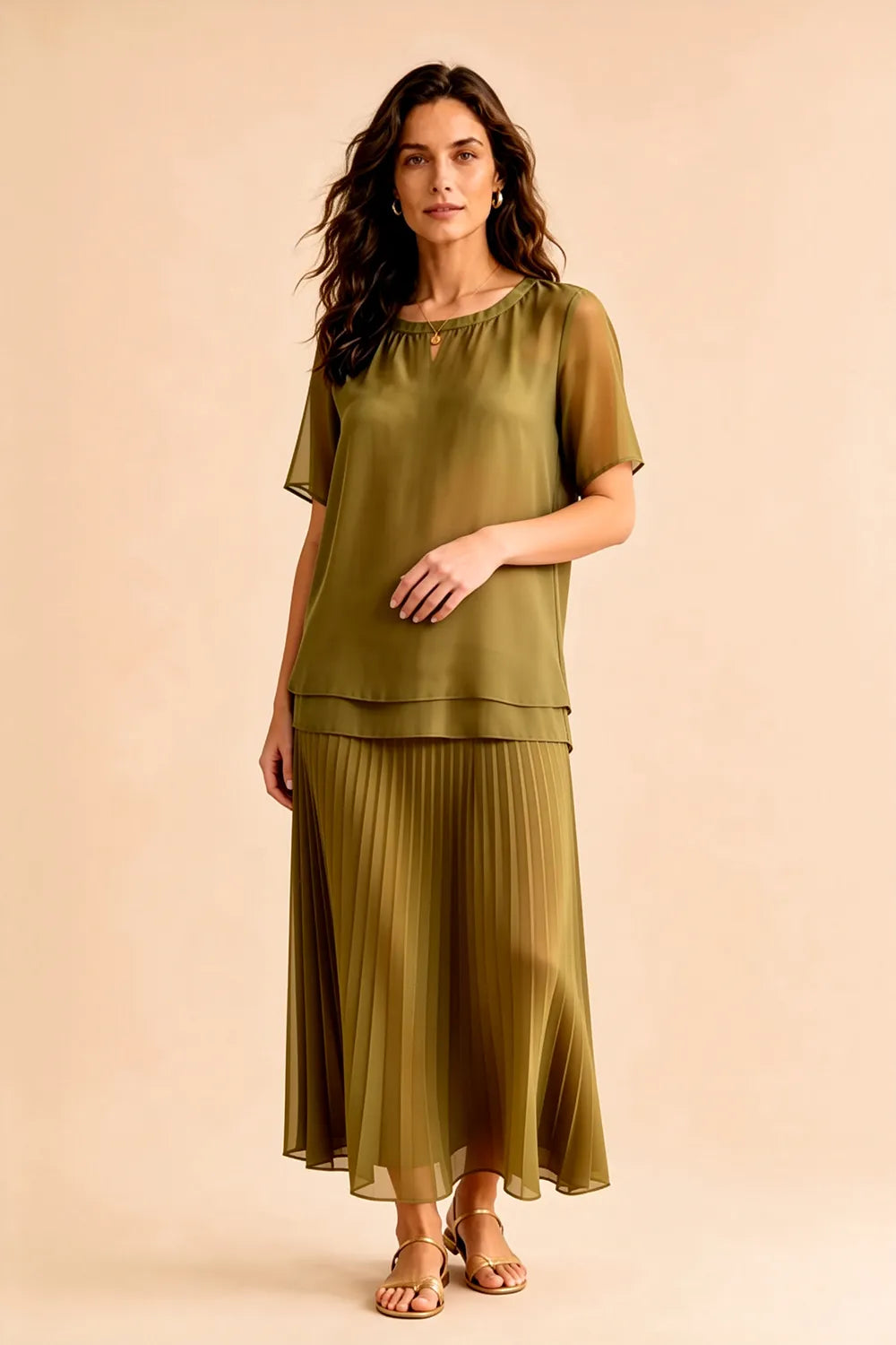 Pleated Chiffon Two-Piece Dress Set