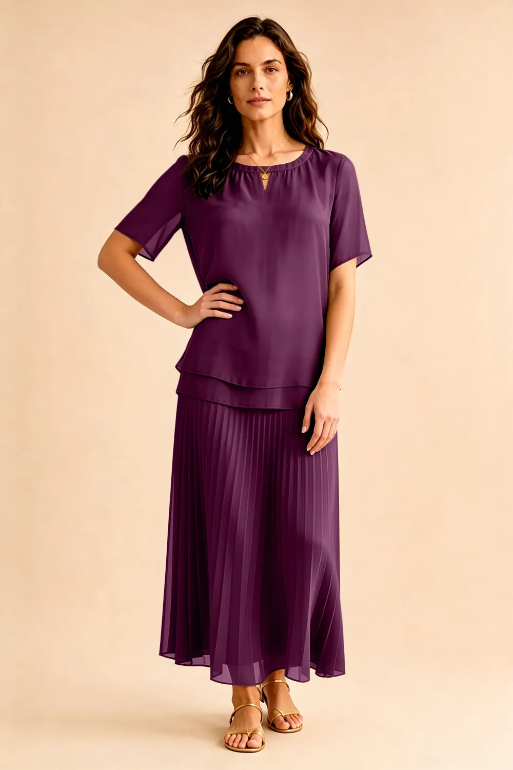 Pleated Chiffon Two-Piece Dress Set