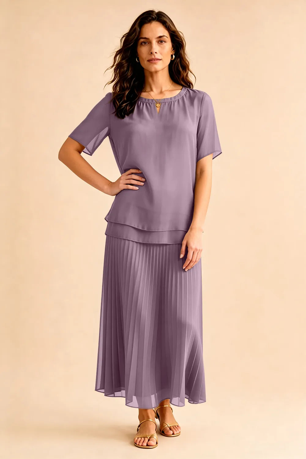 Pleated Chiffon Two-Piece Dress Set