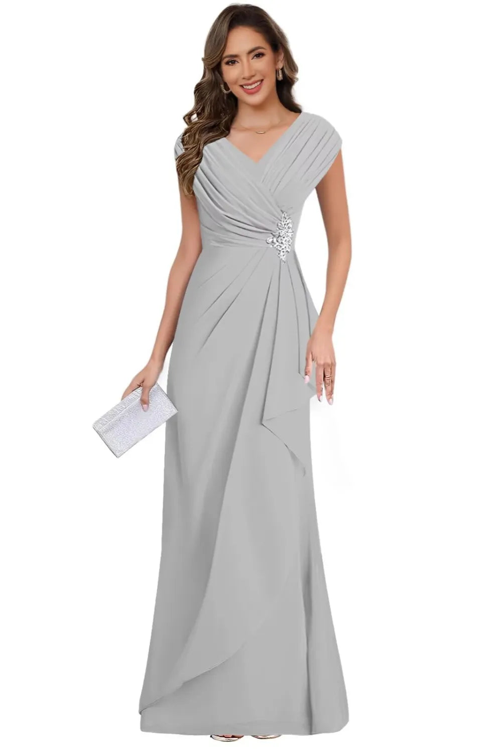 V Neck Chiffon Formal Dress for Mother of the Bride