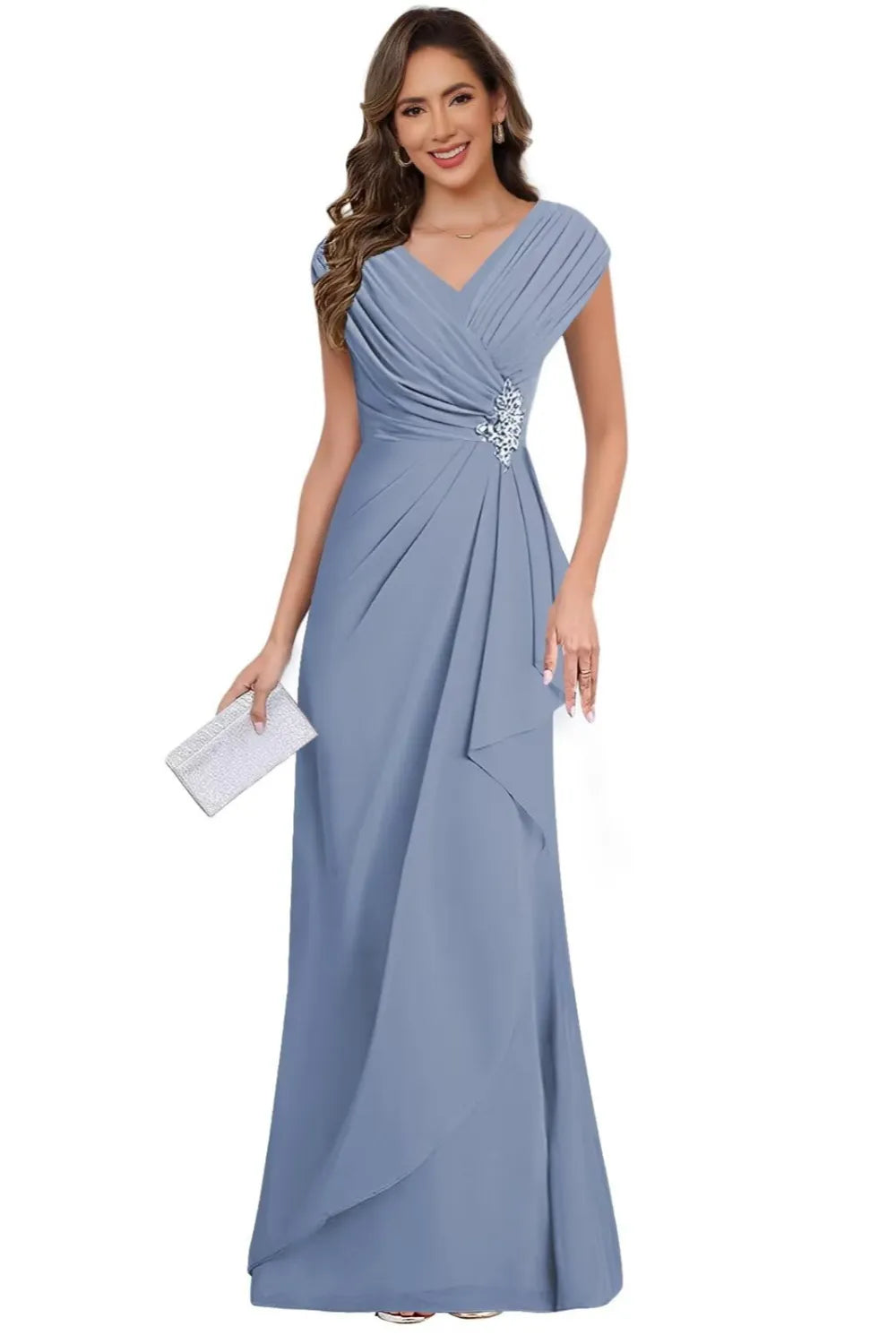 V Neck Chiffon Formal Dress for Mother of the Bride