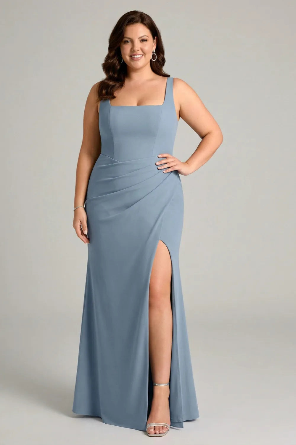Elegant Square Neck Slit Maxi Dress