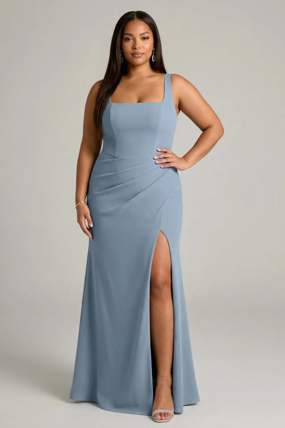 Elegant Square Neck Slit Maxi Dress