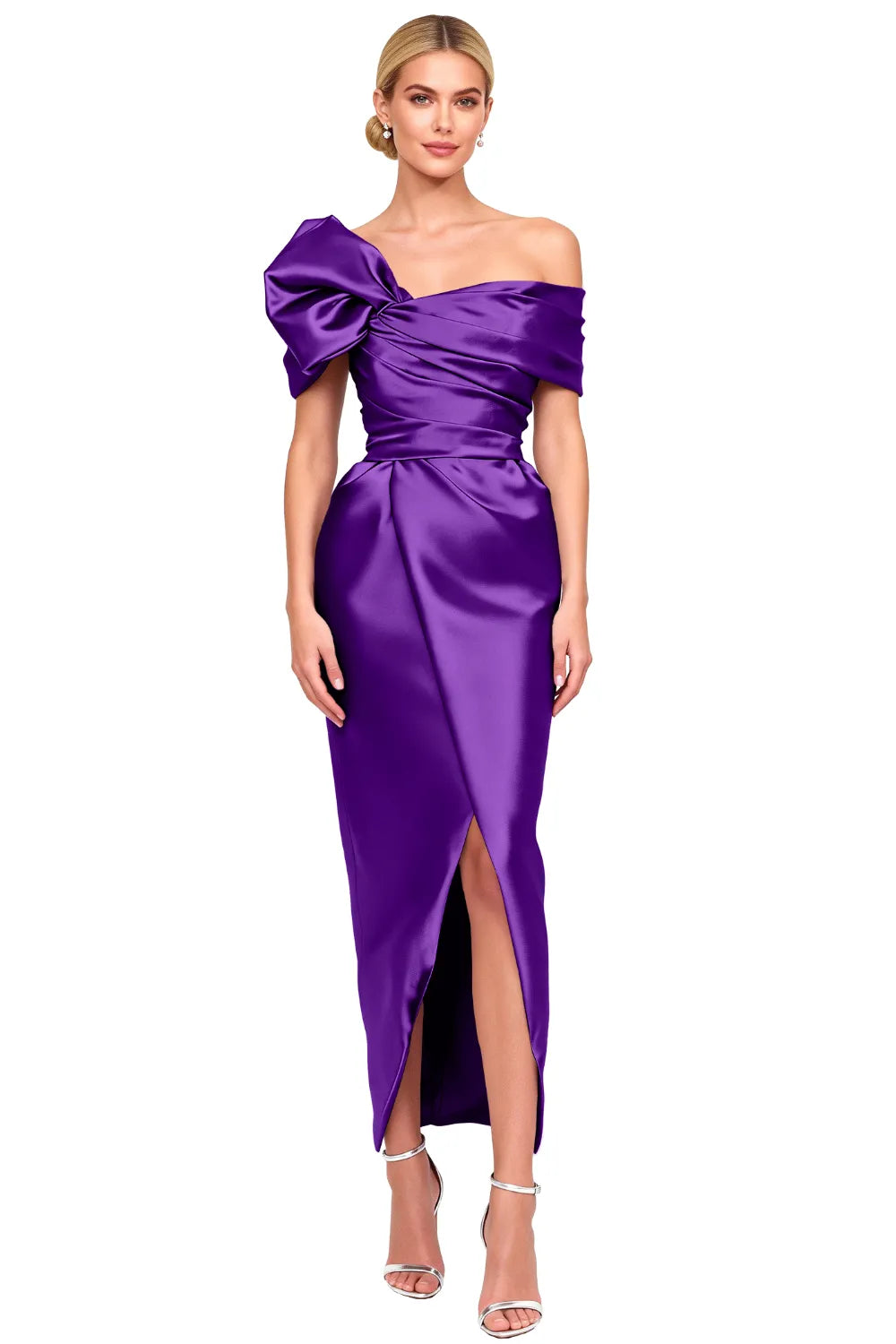 Asymmetrical Bow-Shoulder Cocktail Sheath Dress