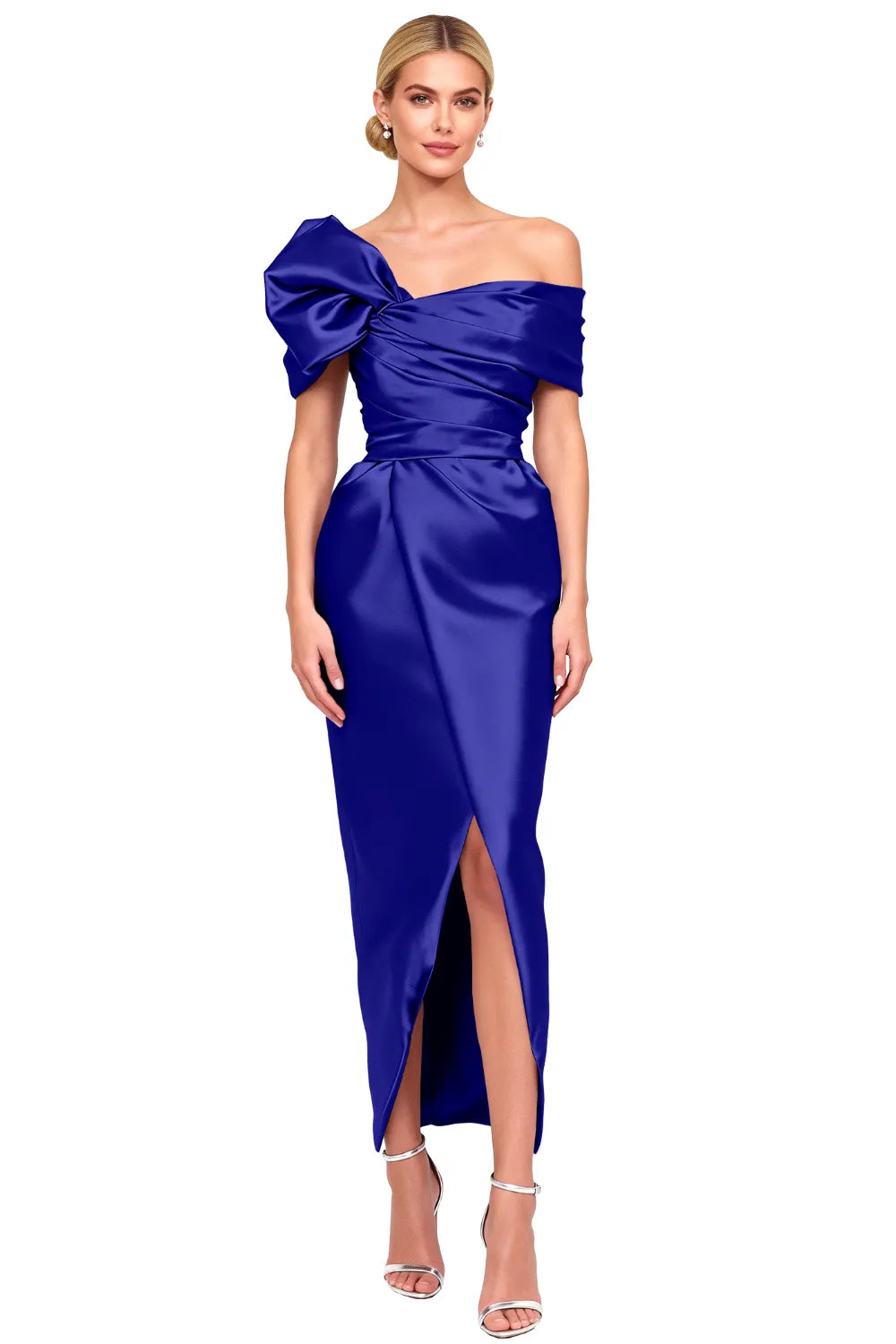 Asymmetrical Bow-Shoulder Cocktail Sheath Dress