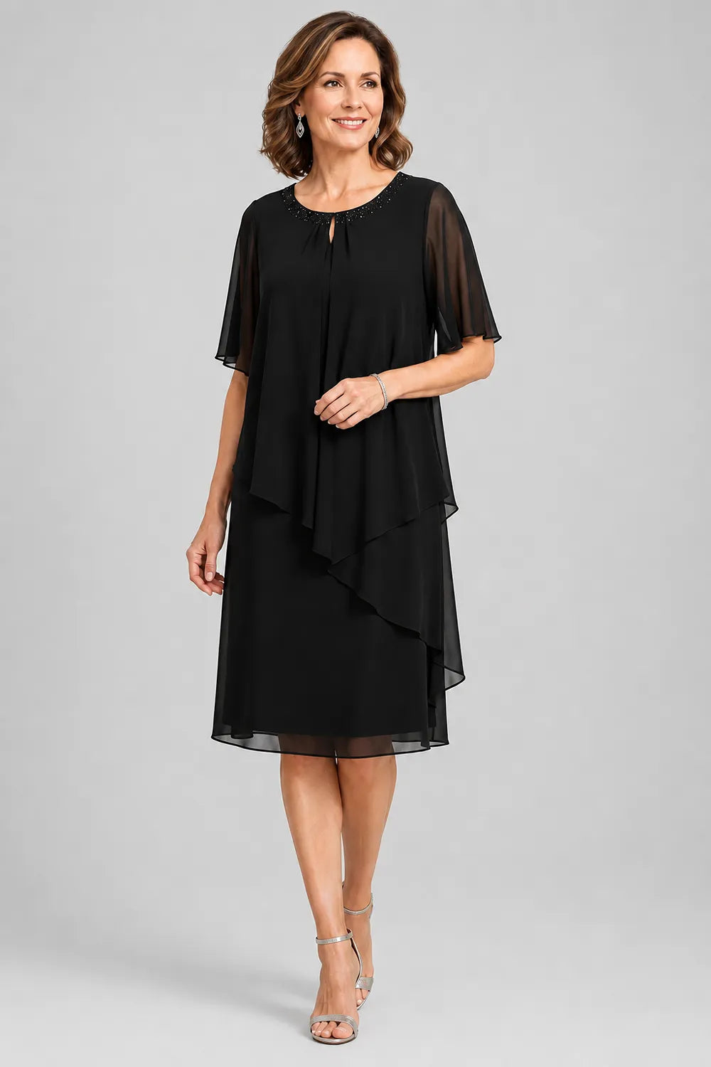 Elara Asymmetric Chiffon Overlay Dress
