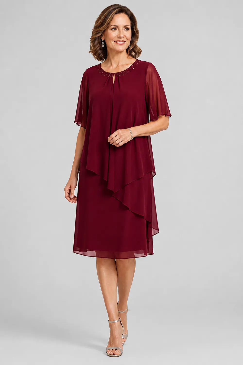 Elara Asymmetric Chiffon Overlay Dress