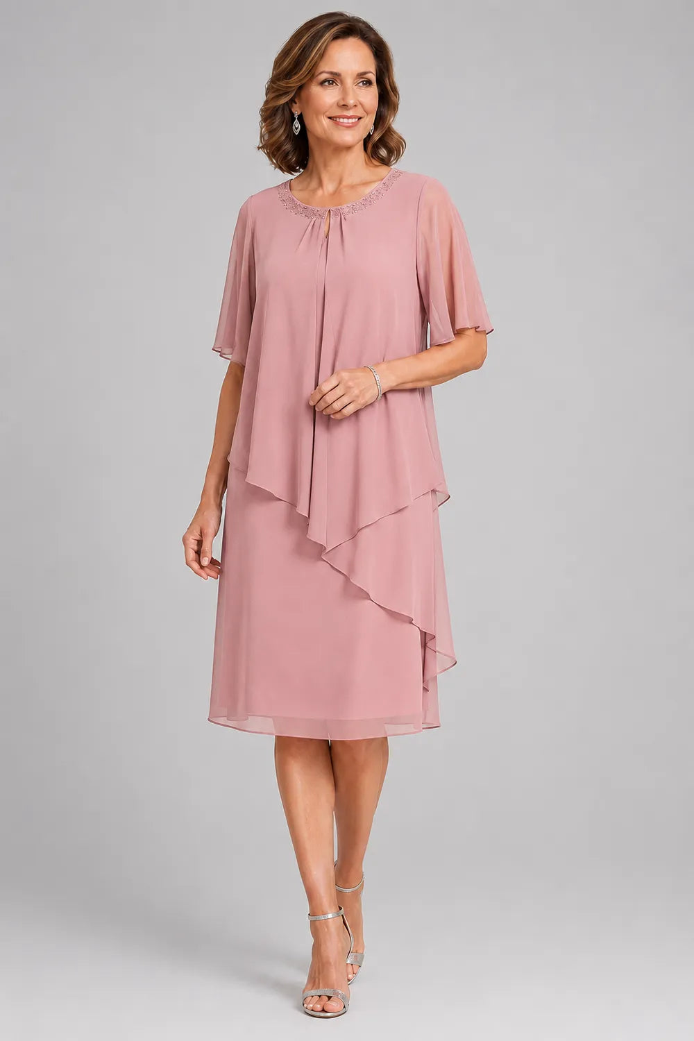 Elara Asymmetric Chiffon Overlay Dress