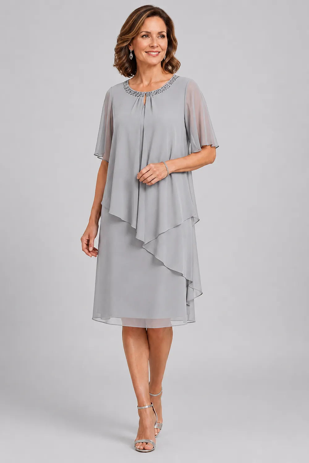 Elara Asymmetric Chiffon Overlay Dress