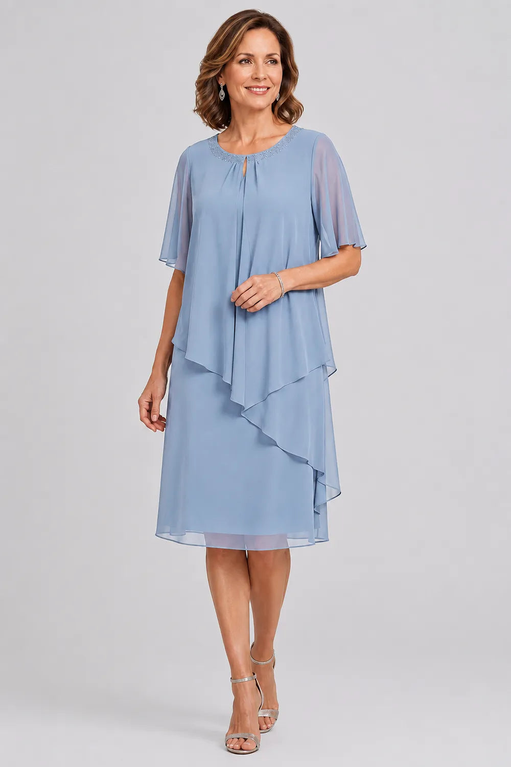 Elara Asymmetric Chiffon Overlay Dress