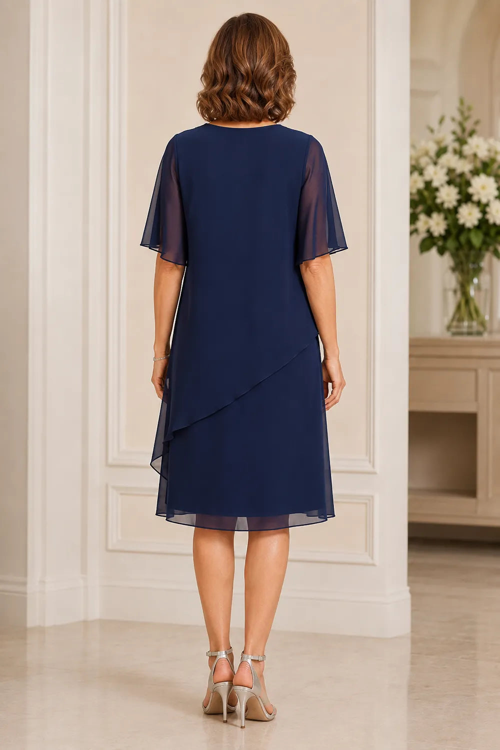 Elara Asymmetric Chiffon Overlay Dress