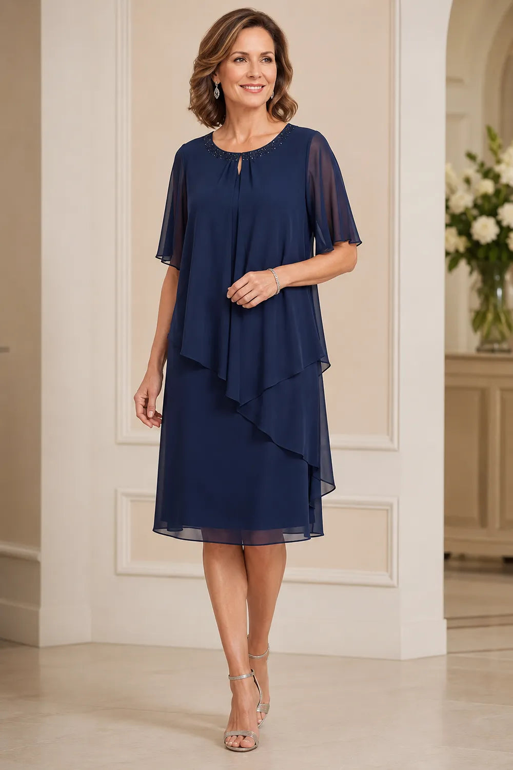 Elara Asymmetric Chiffon Overlay Dress