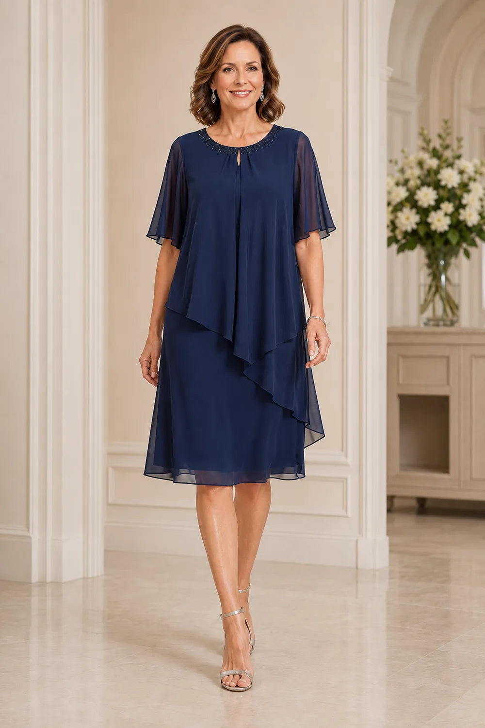 Elara Asymmetric Chiffon Overlay Dress