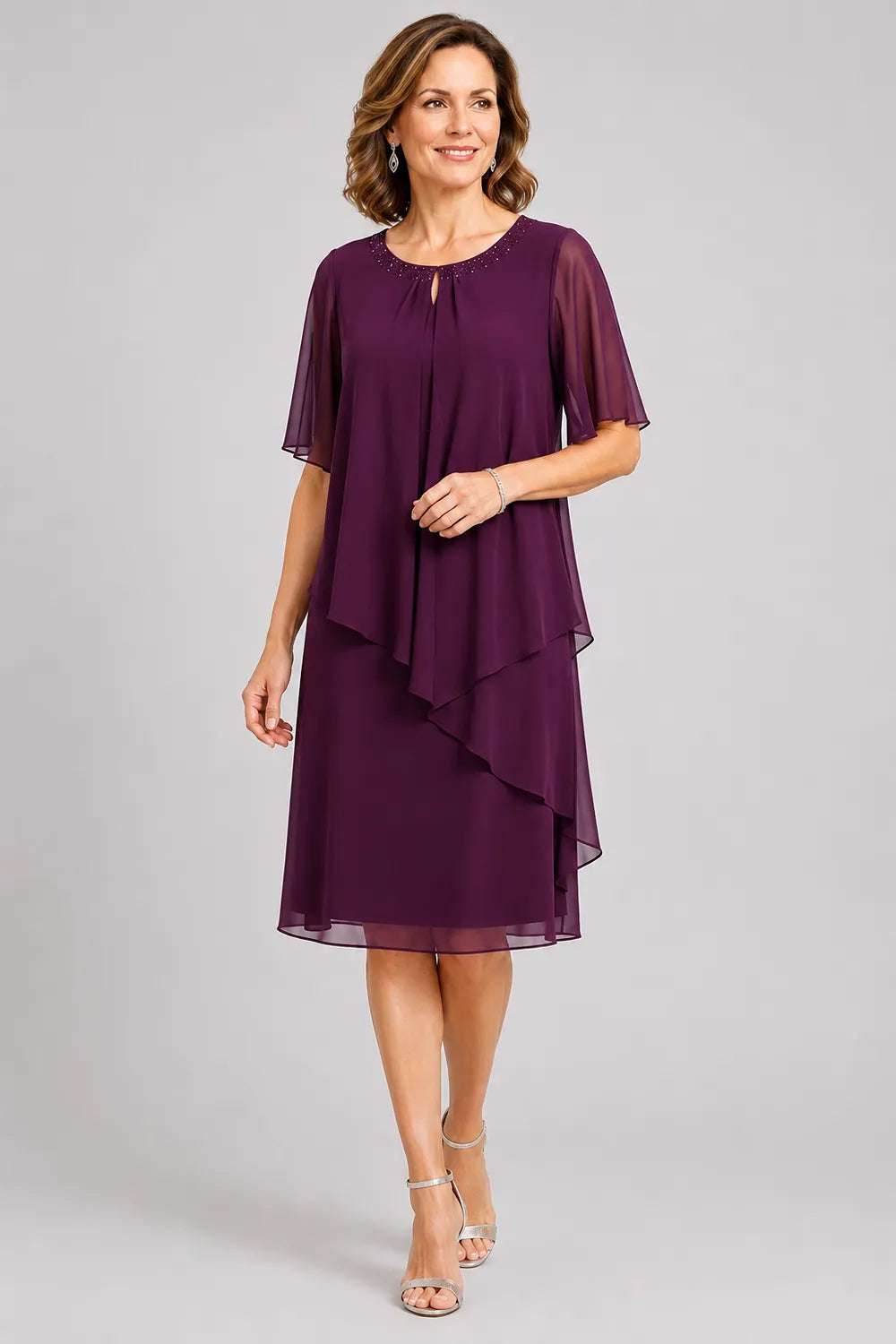 Elara Asymmetric Chiffon Overlay Dress
