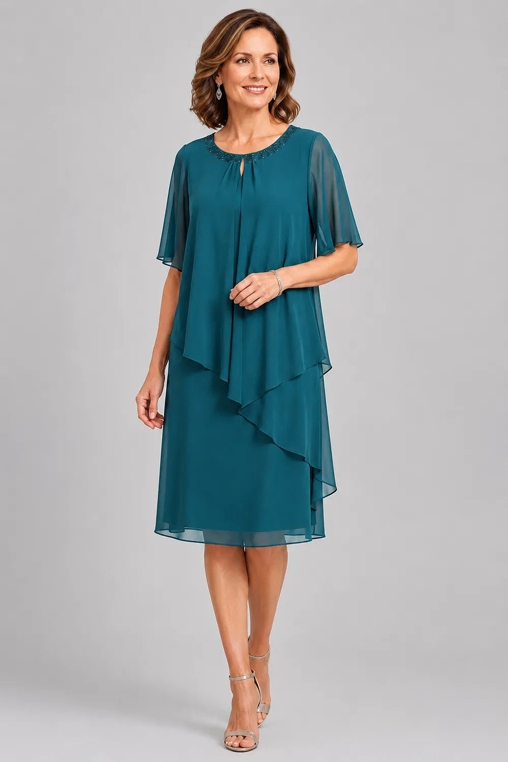 Elara Asymmetric Chiffon Overlay Dress