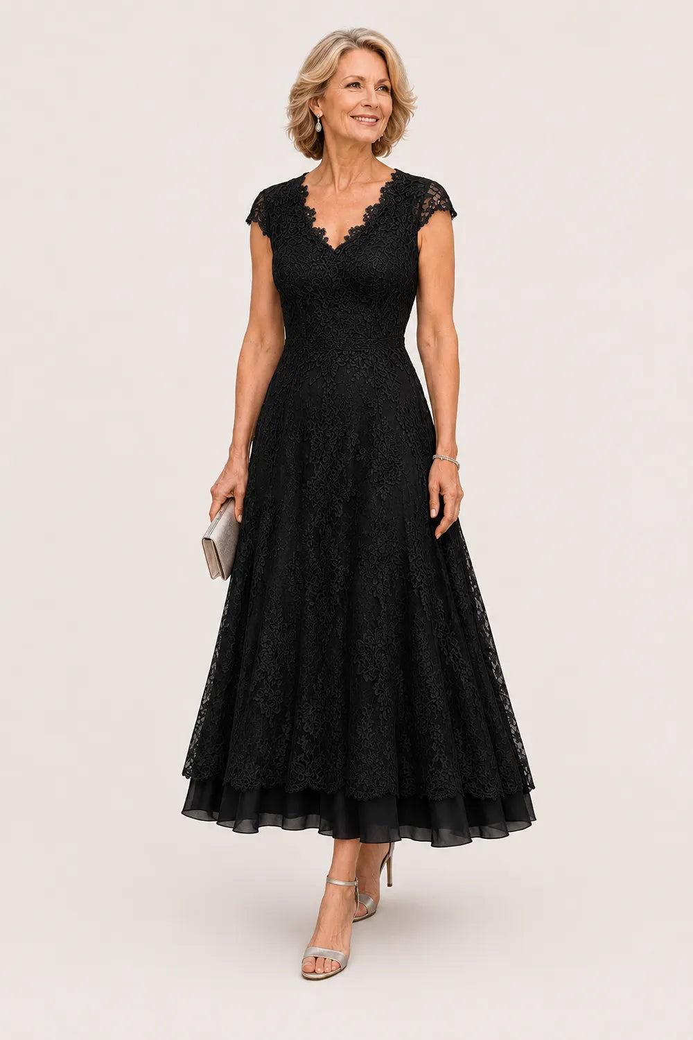 Scalloped V-Neck Lace Wedding Guest Dress
