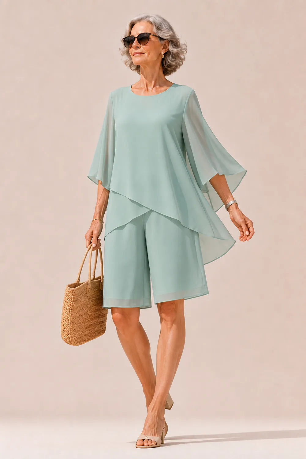 Graceful Cape Overlay Mother of the Bride Set
