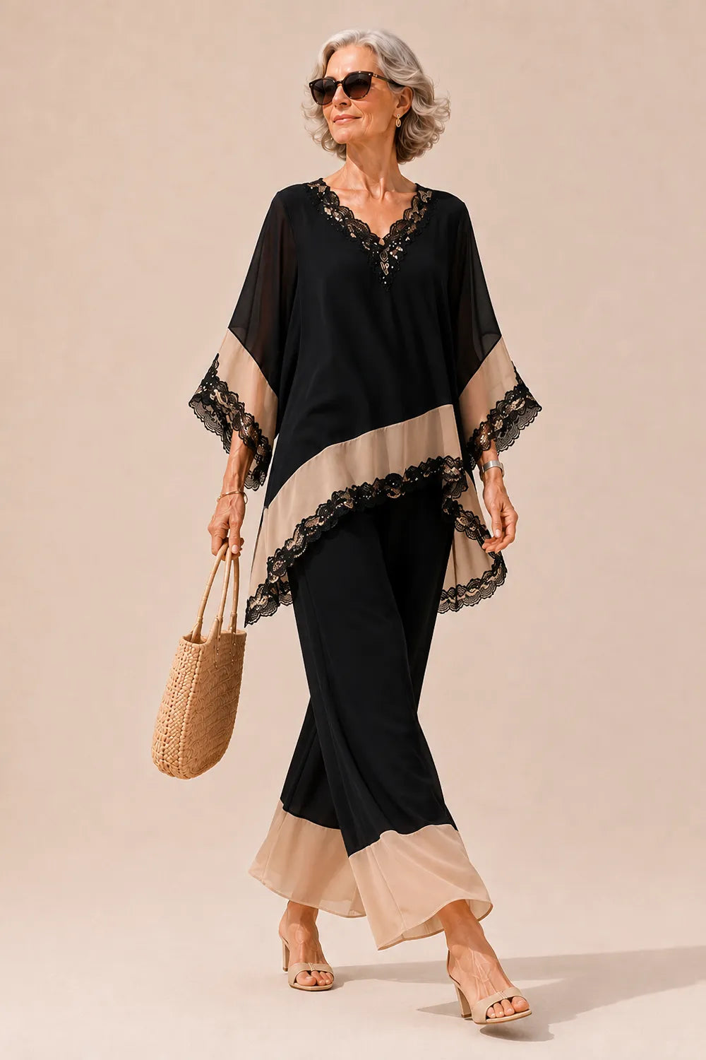 Flowing Asymmetric Tunic Formal Trouser Set