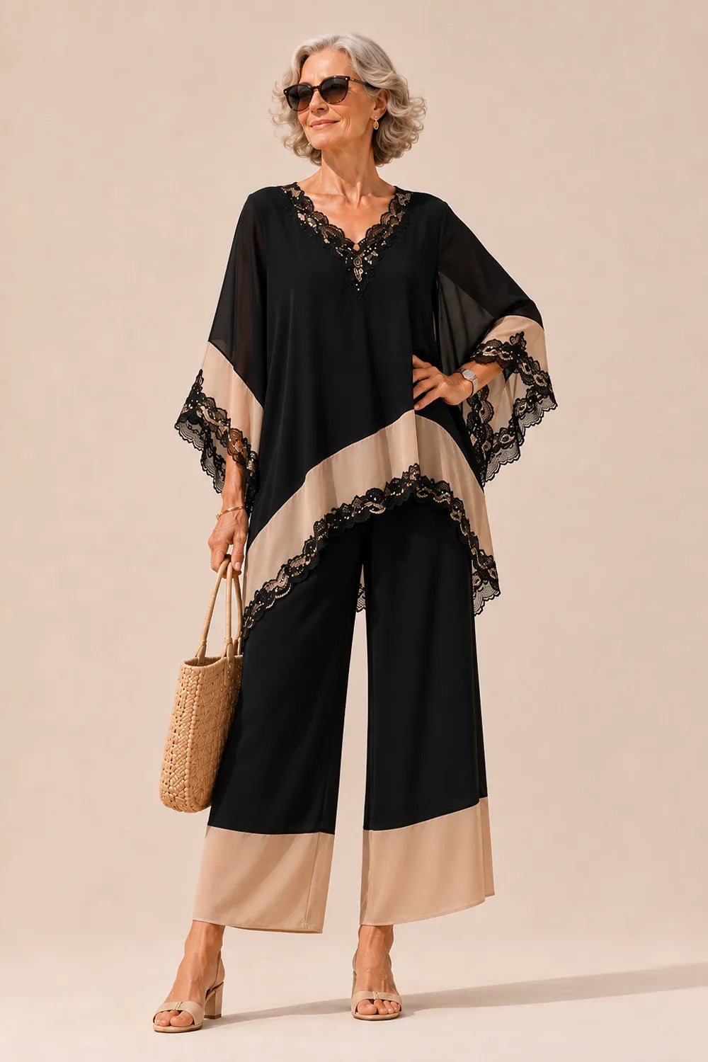 Flowing Asymmetric Tunic Formal Trouser Set