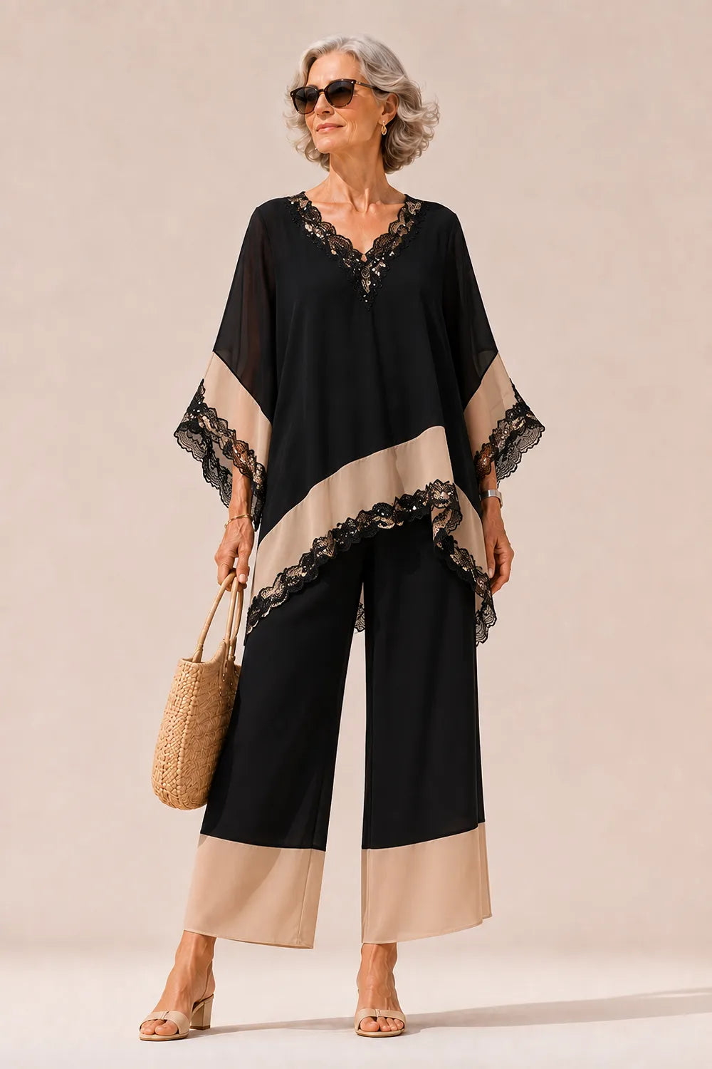 Flowing Asymmetric Tunic Formal Trouser Set