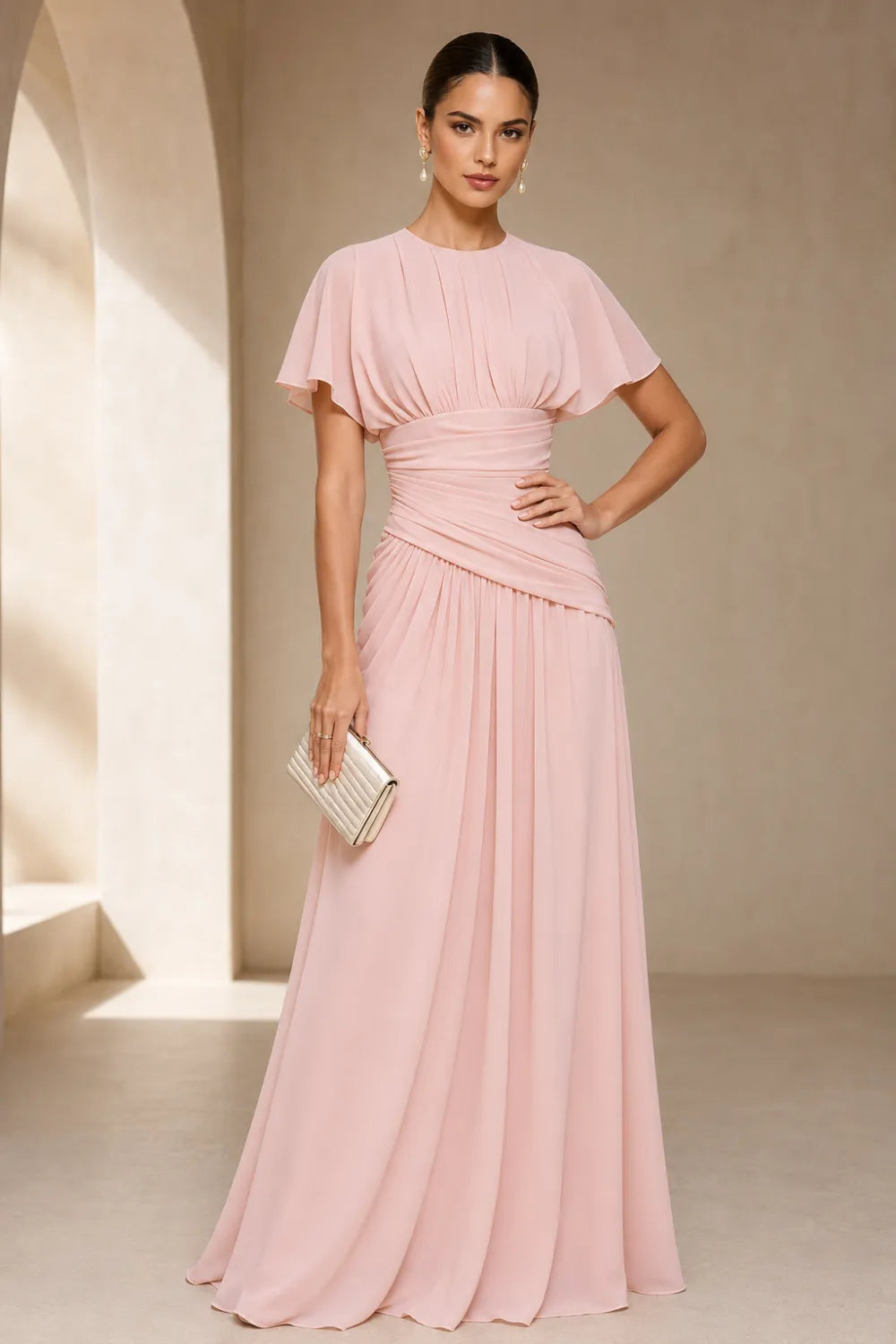 Pleated Chiffon Formal Dress