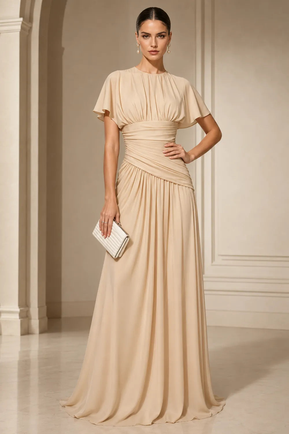 Pleated Chiffon Formal Dress