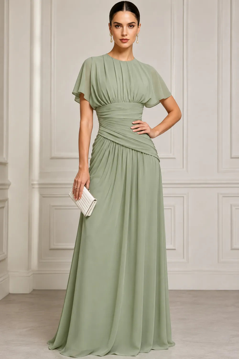 Pleated Chiffon Formal Dress