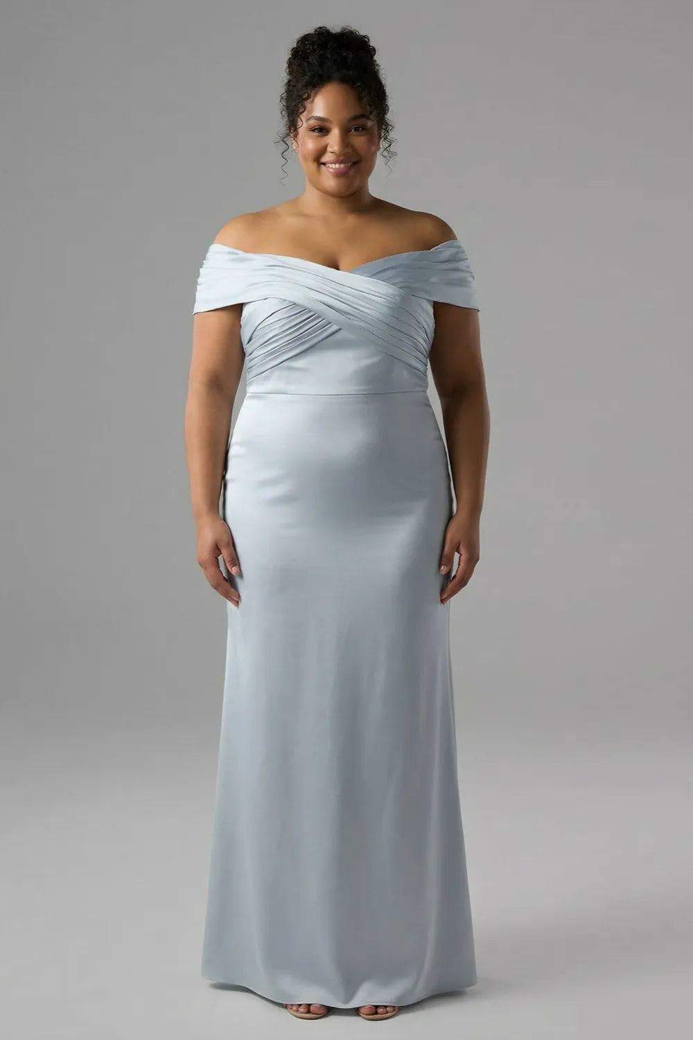 Elegant Light Blue Satin Evening Gown