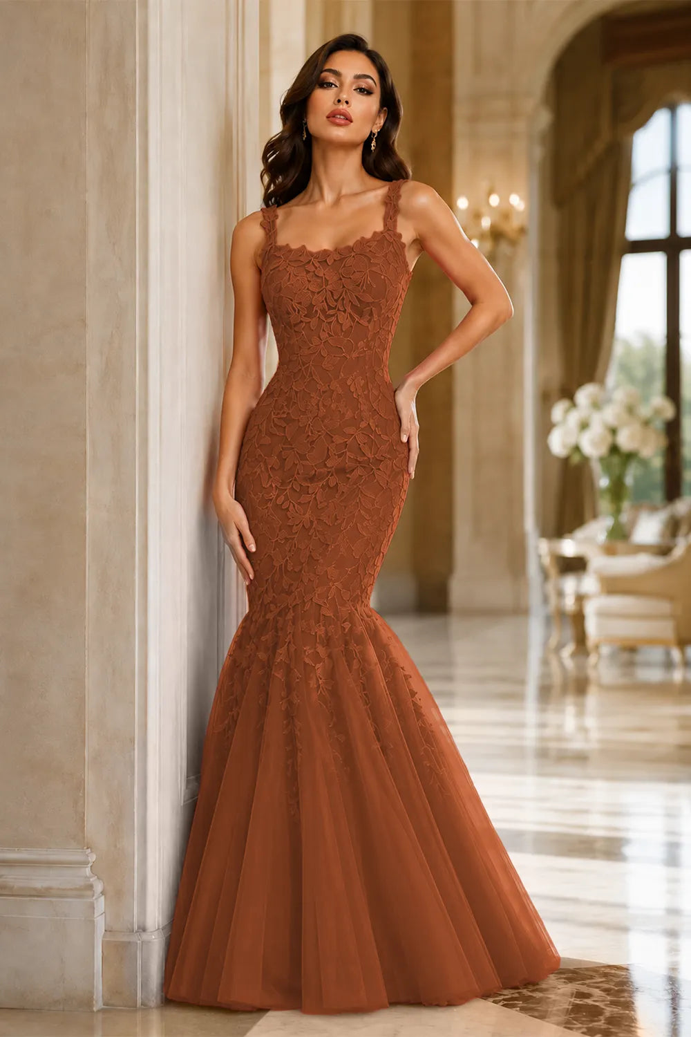 Floral Embroidered Fishtail Dress