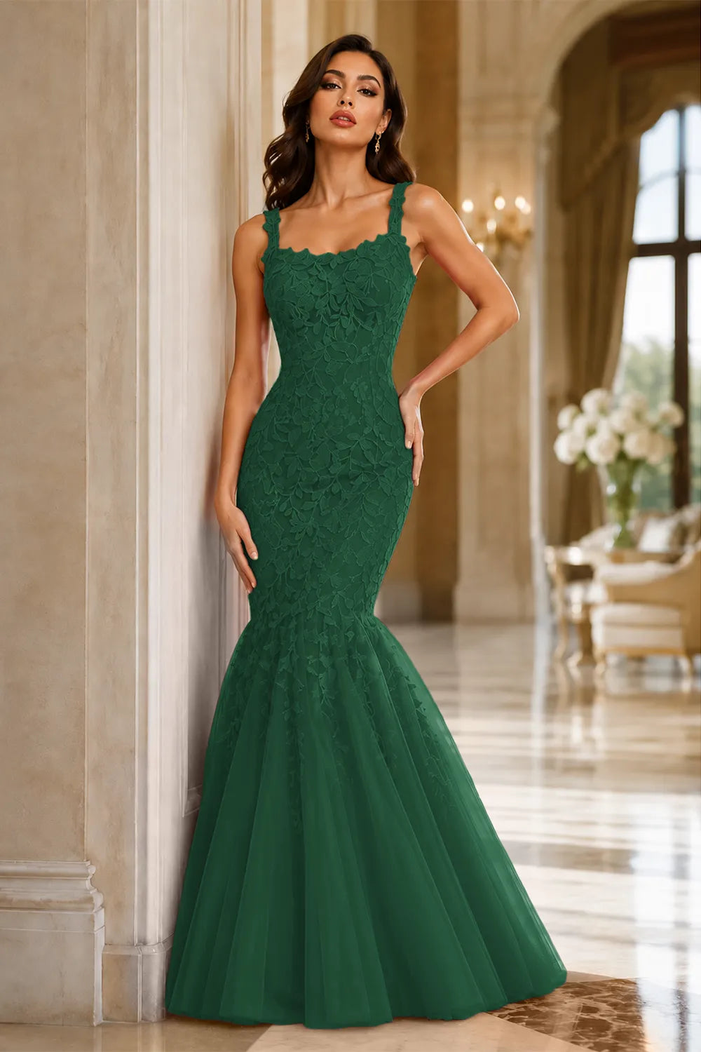 Floral Embroidered Fishtail Dress