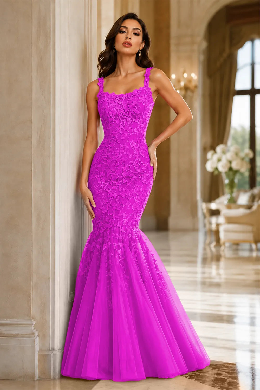 Floral Embroidered Fishtail Dress
