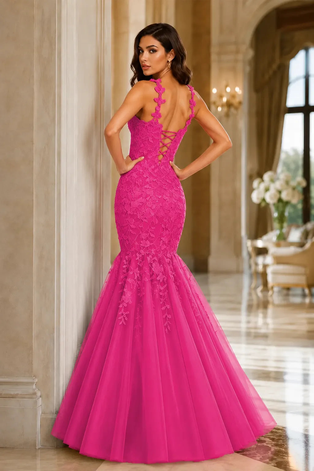Floral Embroidered Fishtail Dress