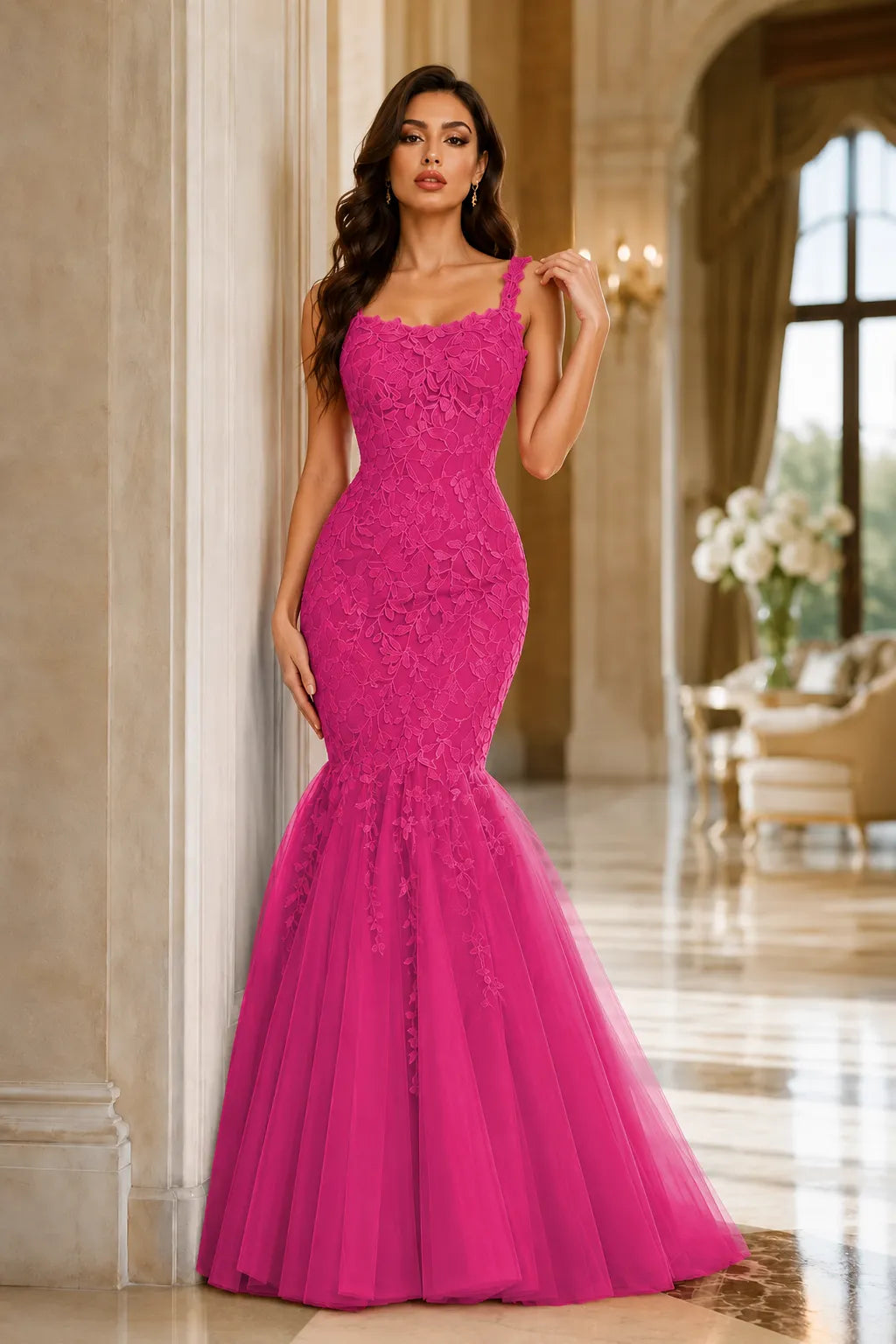 Floral Embroidered Fishtail Dress
