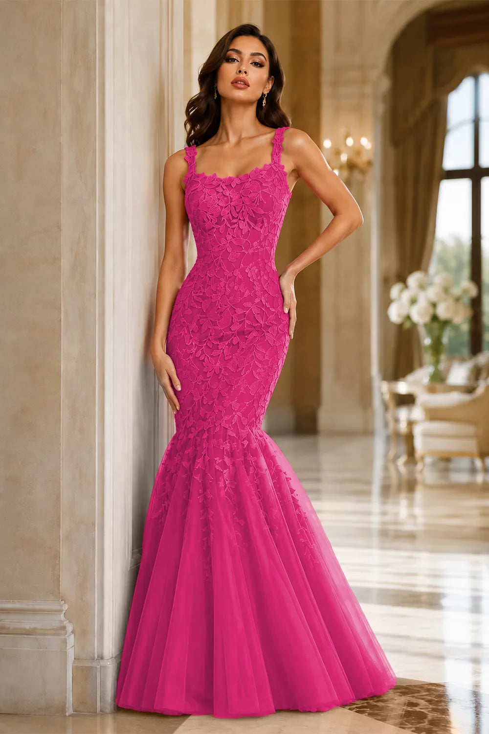 Floral Embroidered Fishtail Dress