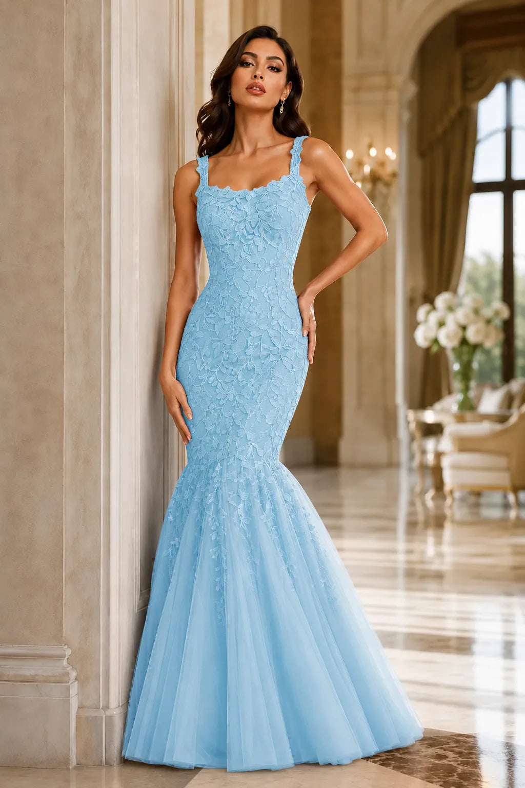 Floral Embroidered Fishtail Dress