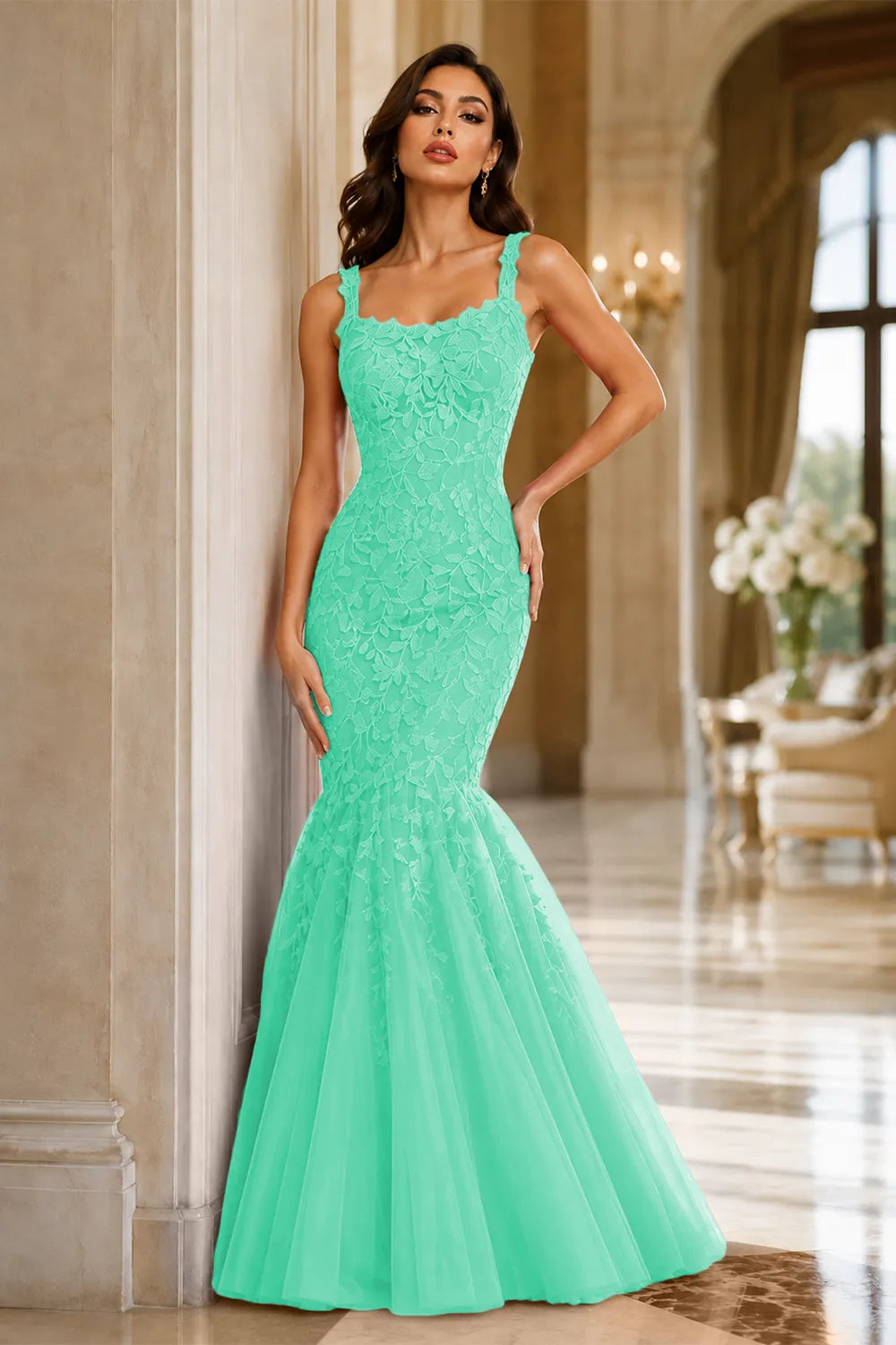 Floral Embroidered Fishtail Dress