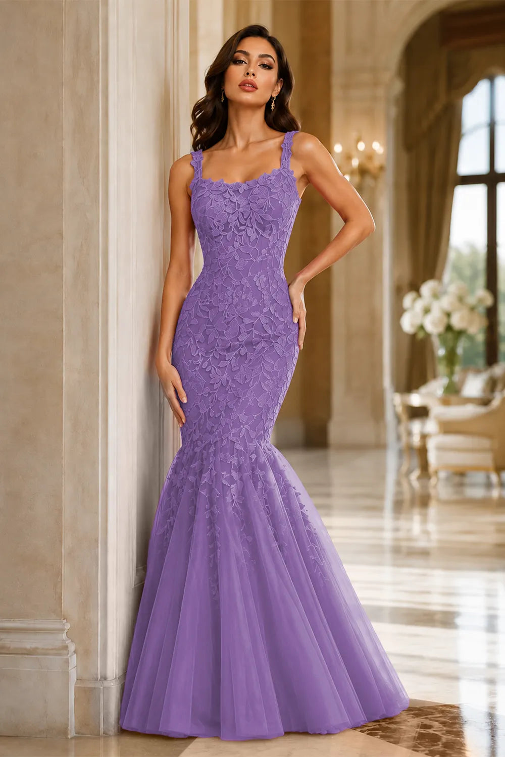 Floral Embroidered Fishtail Dress
