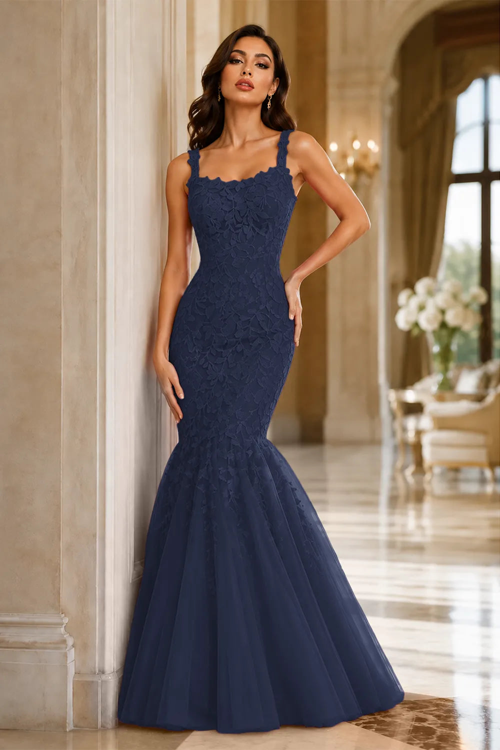 Floral Embroidered Fishtail Dress