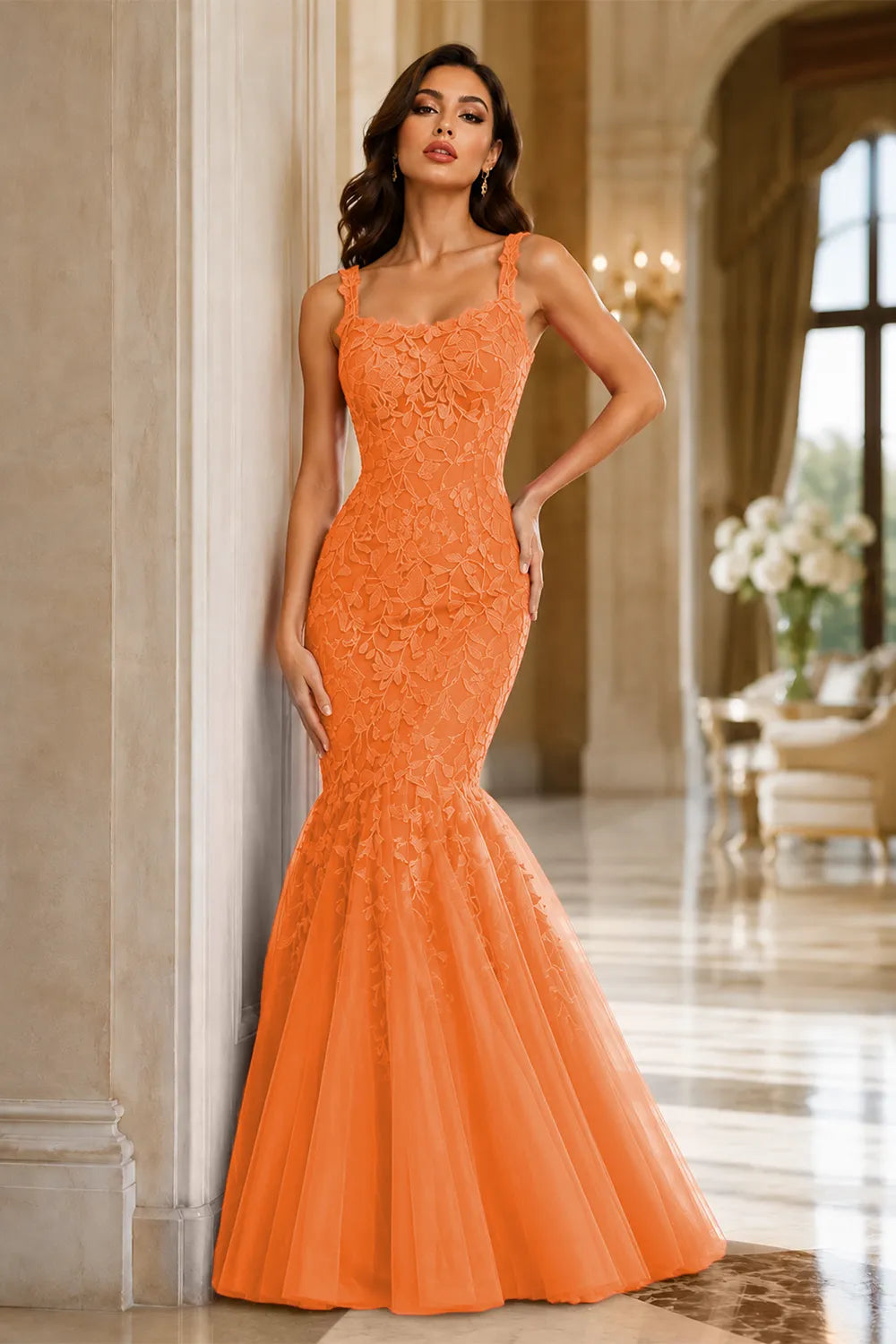 Floral Embroidered Fishtail Dress