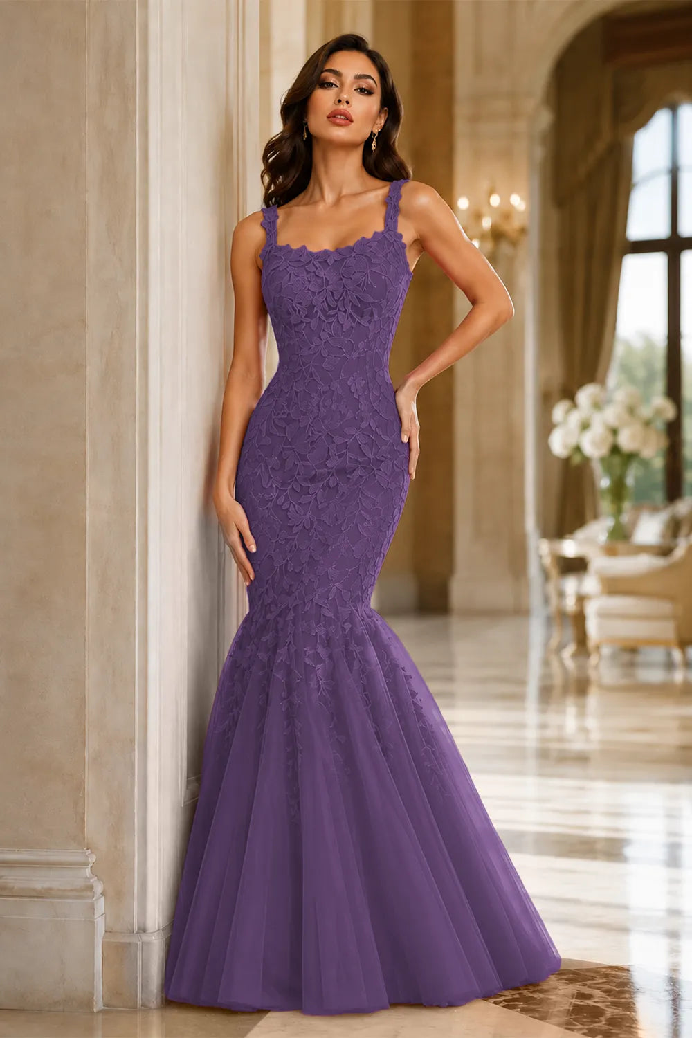 Floral Embroidered Fishtail Dress