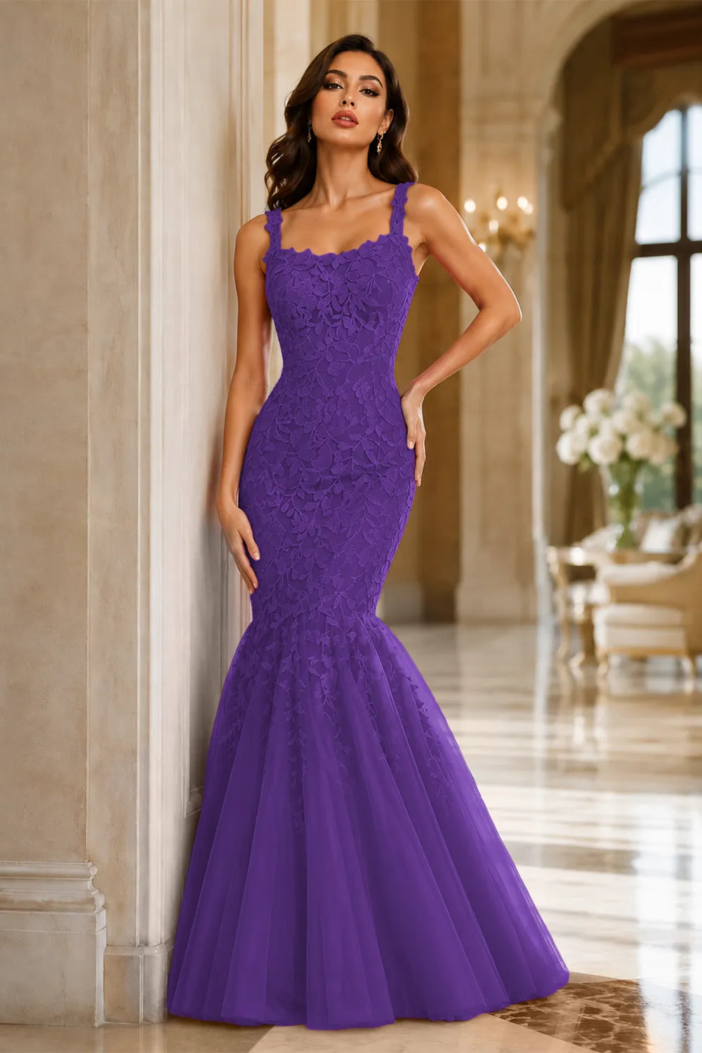 Floral Embroidered Fishtail Dress
