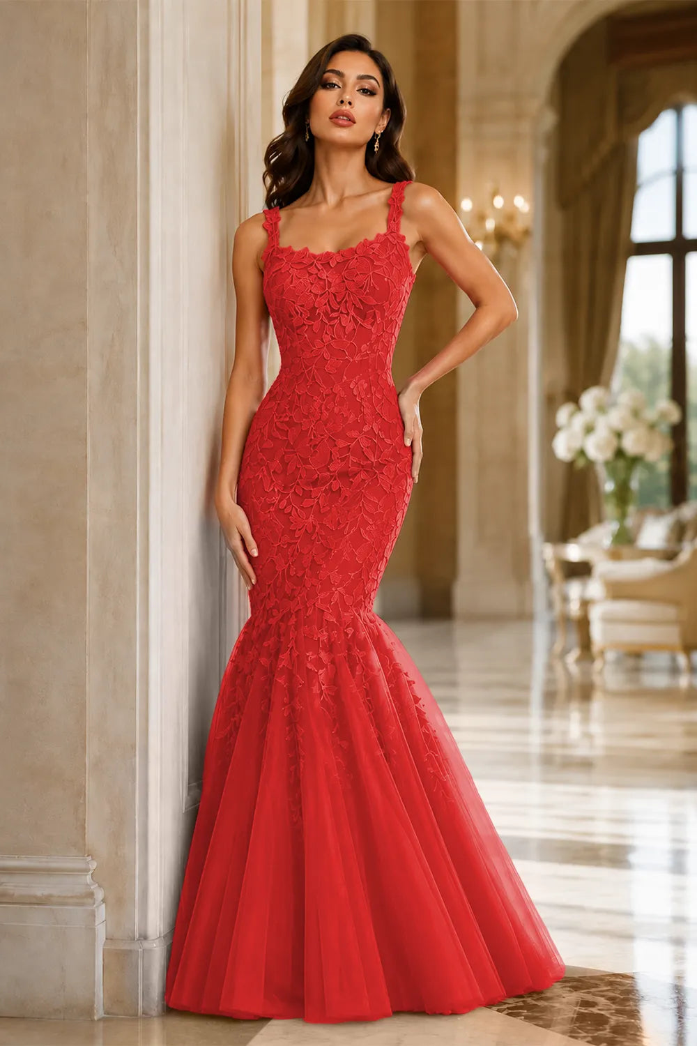 Floral Embroidered Fishtail Dress