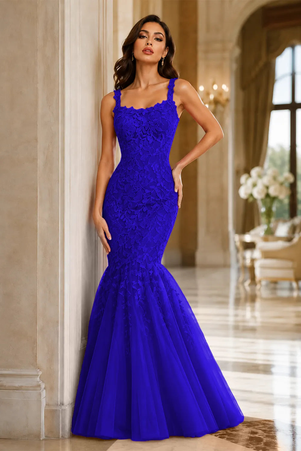 Floral Embroidered Fishtail Dress