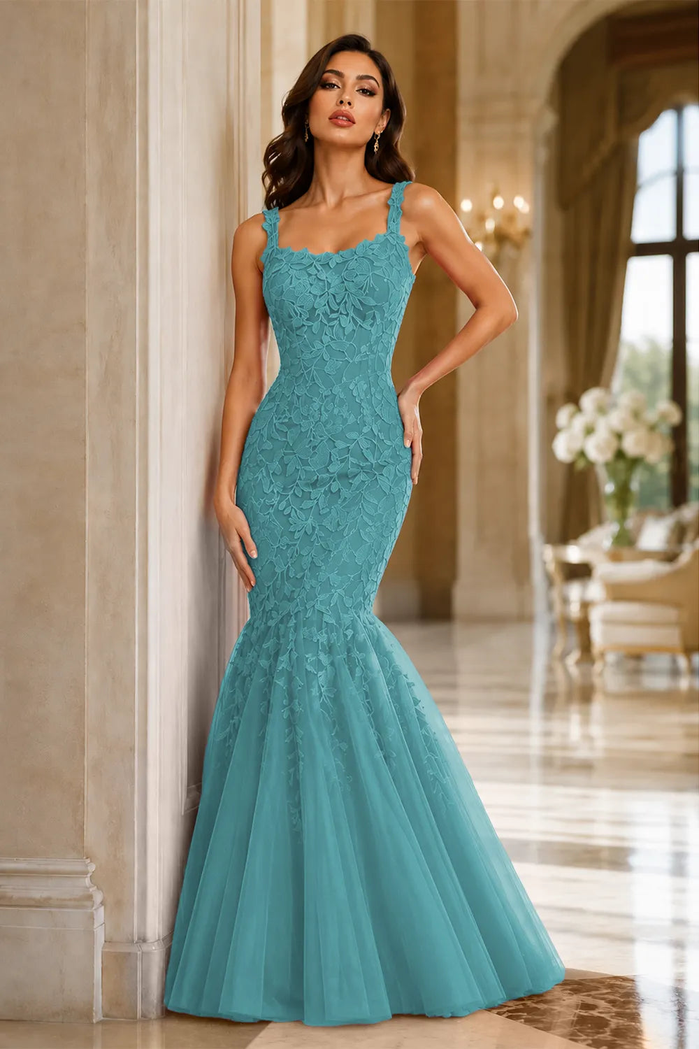 Floral Embroidered Fishtail Dress