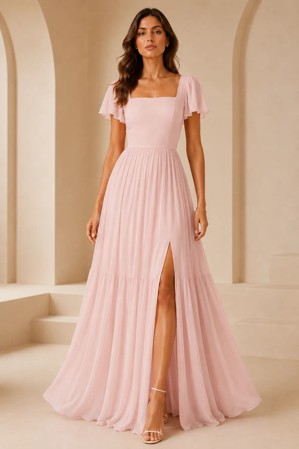 Elowen Flutter Sleeve Chiffon Maxi Dress